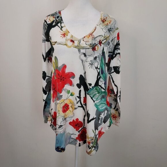 Soft Surroundings Fiore Floral Watercolor V-Neck Tunic Top - Picture 8 of 8